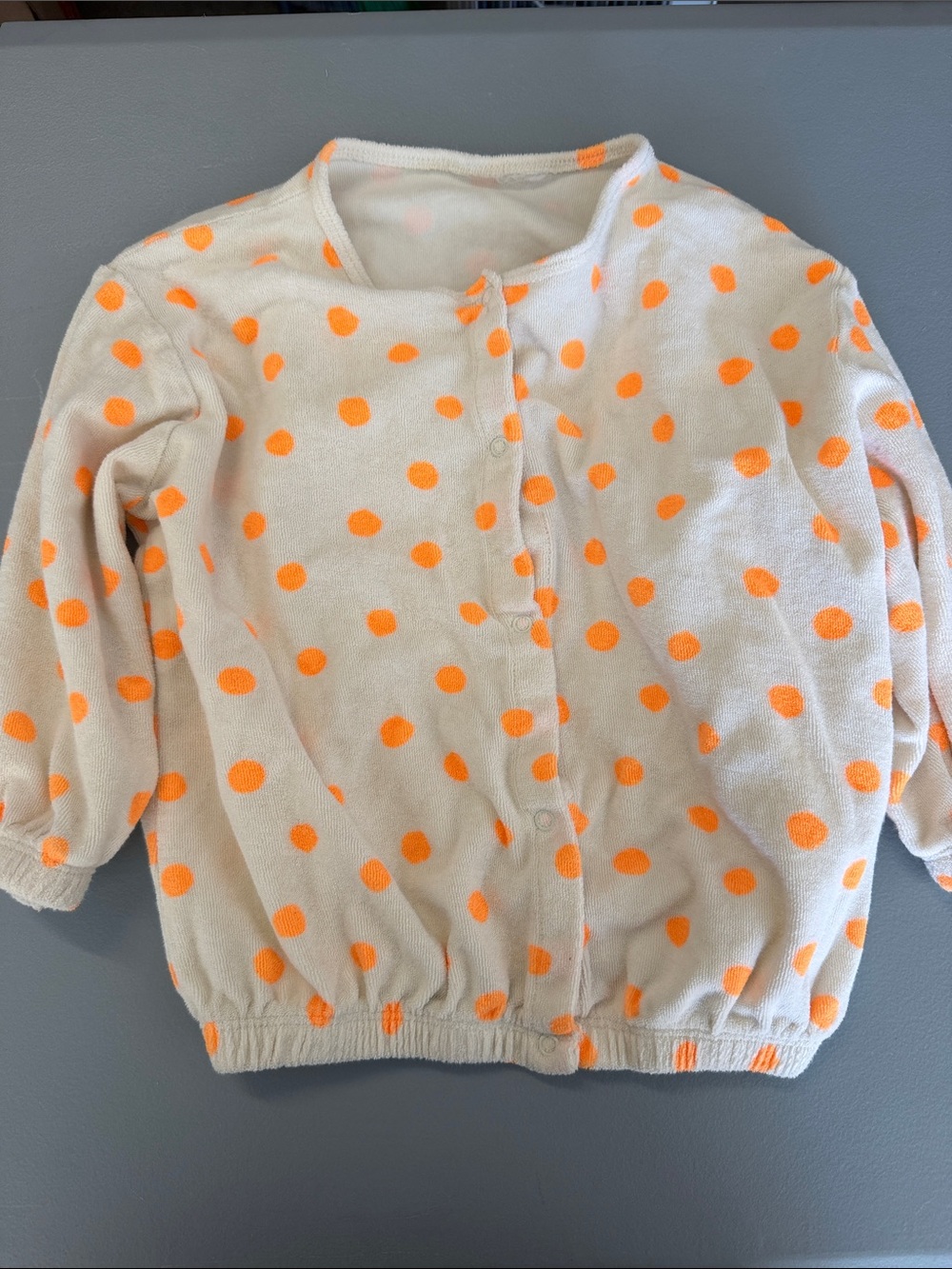 Zara Cream Cardigan with Bright Orange Polka Dots